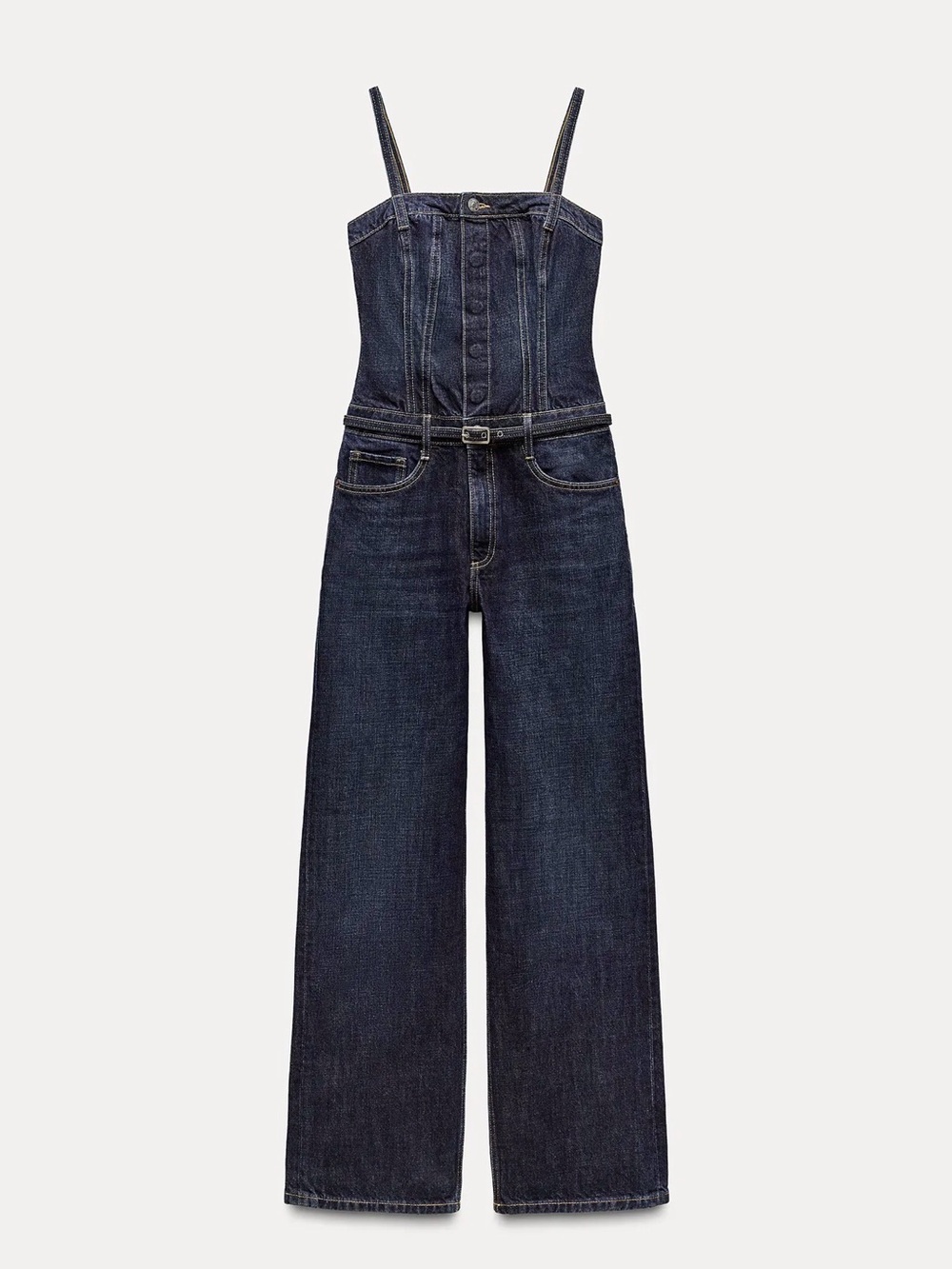 Dark Wash Denim Jumpsuit with Belted Waist NWOT